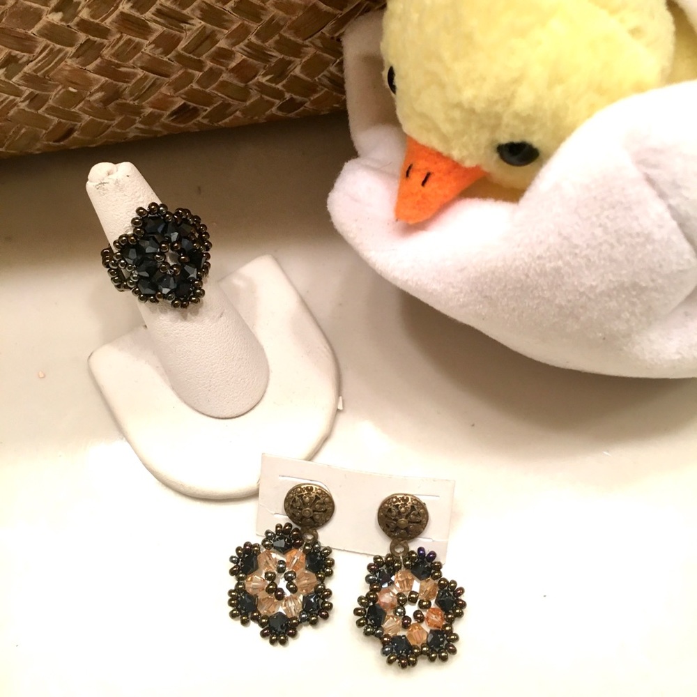 Beaded Ring & Matching Earring Set